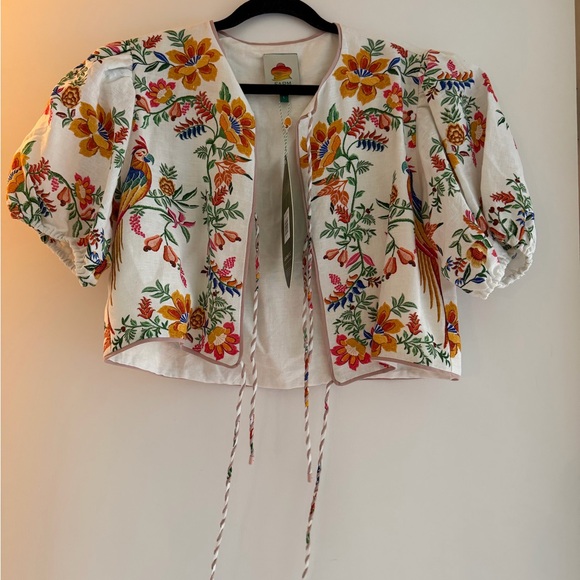 FARM Rio Off-White Delicate Forest Scarves Euroflax™ Premium Linen Blouse - Picture 6 of 7